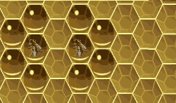 Two bees with honey around them, but canceling each other out in the center.
